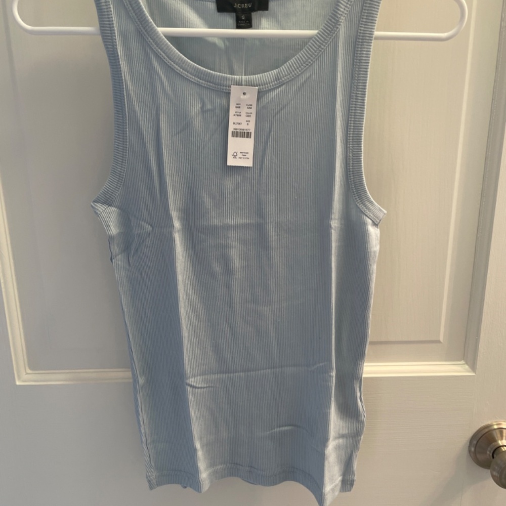 NWT J Crew Ribbed Cutaway Tank Gentle Sea Blue Size Small #AY864